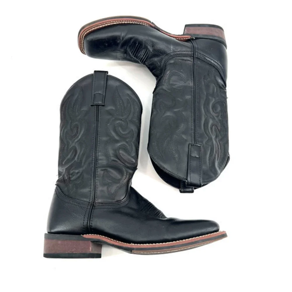 Laredo men's black leather western cowboy boots square toe southern size 7.5